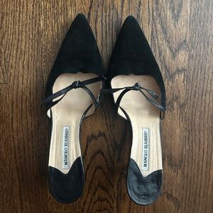 Manolo Blahnik Black Suede Mules